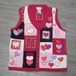 Vintage 90's Valentine Sz Small Vest Patchwork Granny Love Embroidered Hearts
